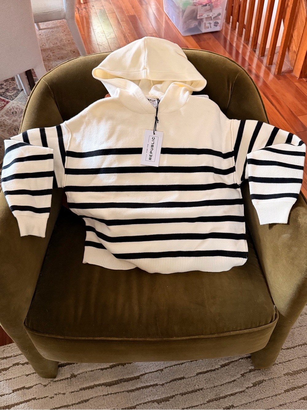 Factory Striped Hooded Sweater - Cream & Black
